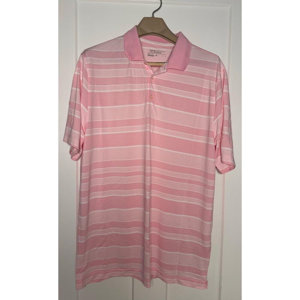 NIKE Golf Tour Performance Shirt Pink White Dri Fit GOLF Polo Shirt Size XL
